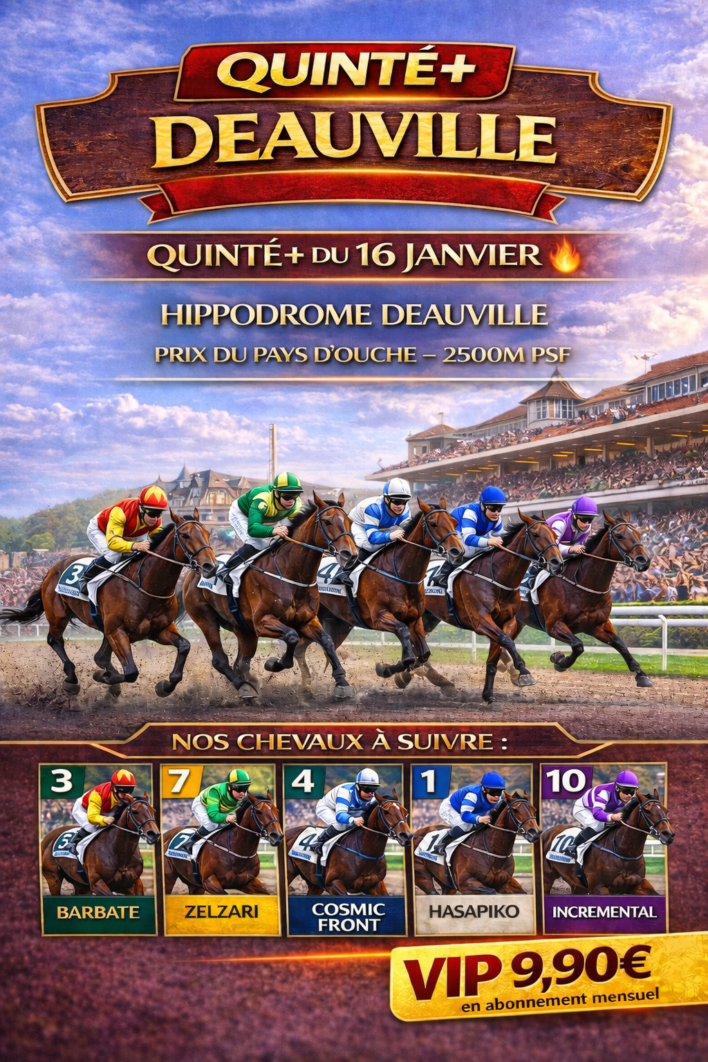 🏇 Quinté+ du 16/01/2026 – DEAUVILLE – Prix du Pays d’Ouche