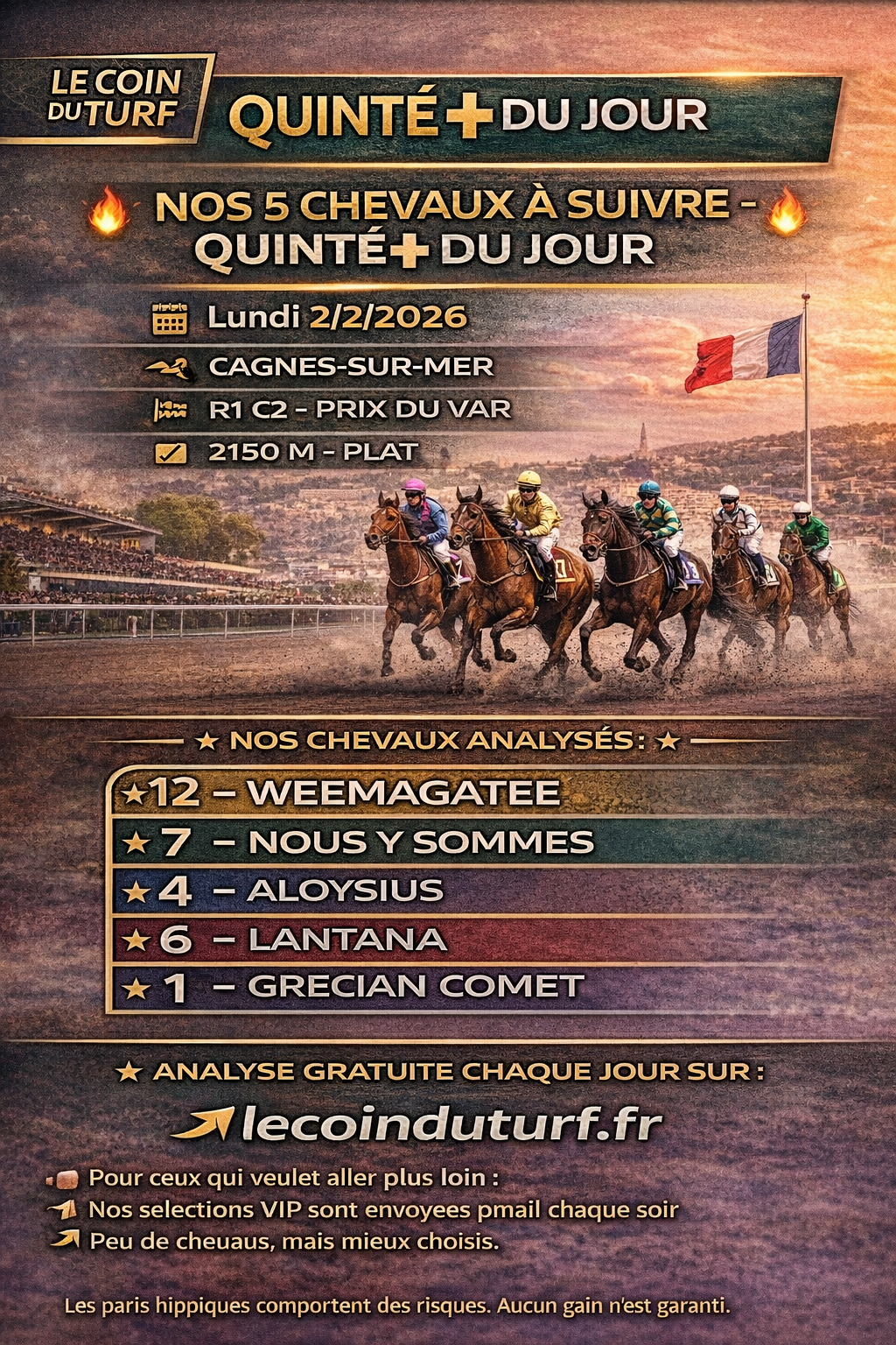 Analyse Quinté+ du lundi 2/2/2026 – Prix du Var