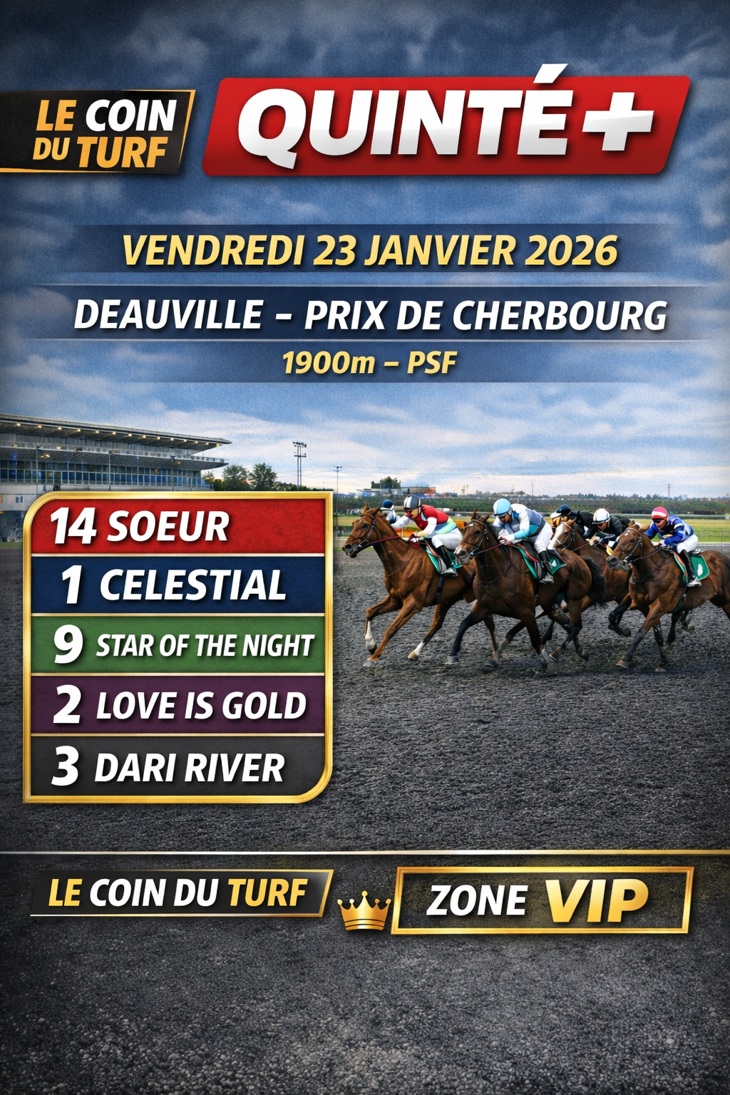 🏇 Quinté+ du 23/01/2026 – Deauville – Prix de Cherbourg