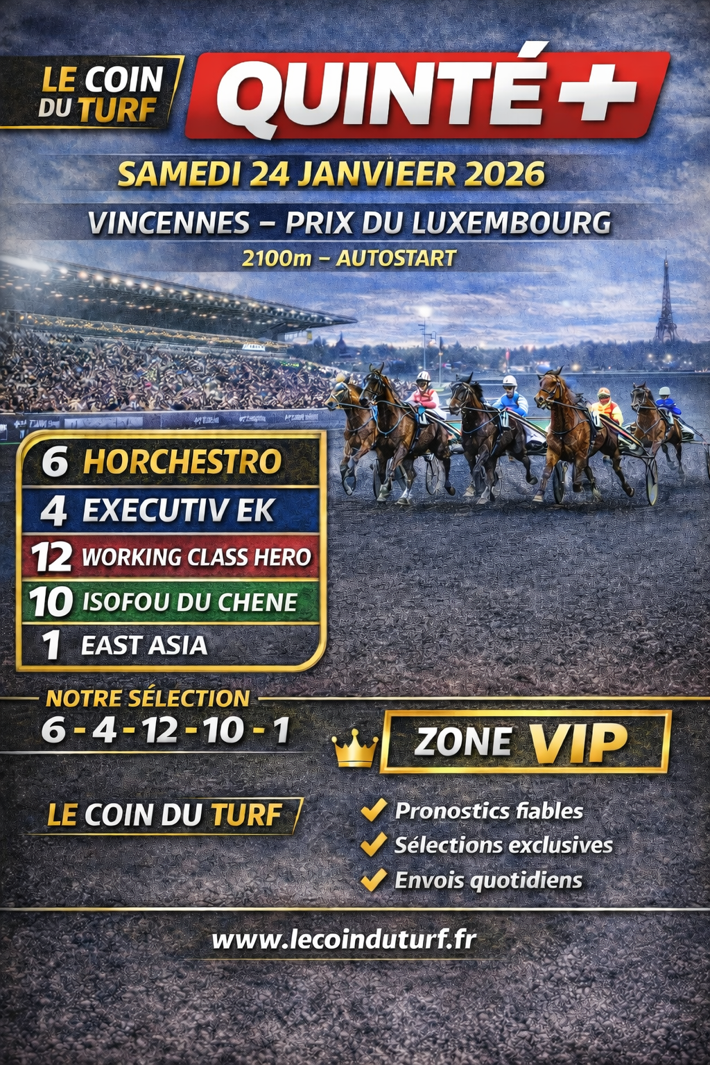 🏇 Quinté+ du 24 janvier 2026 – Vincennes – Prix du Luxembourg