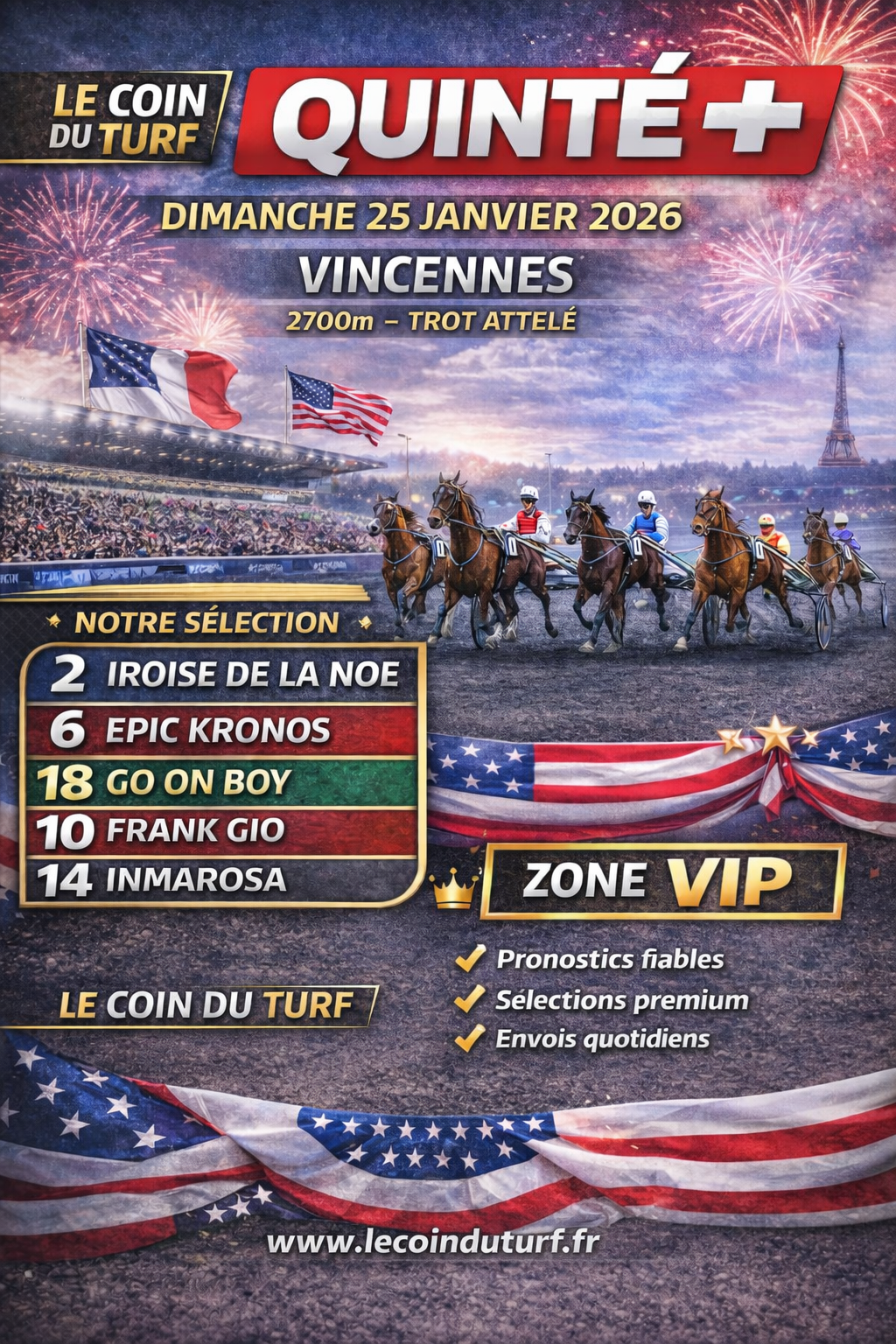 🏇 Quinté+ du 25/01/2026 – VINCENNES – PRIX D’AMERIQUE