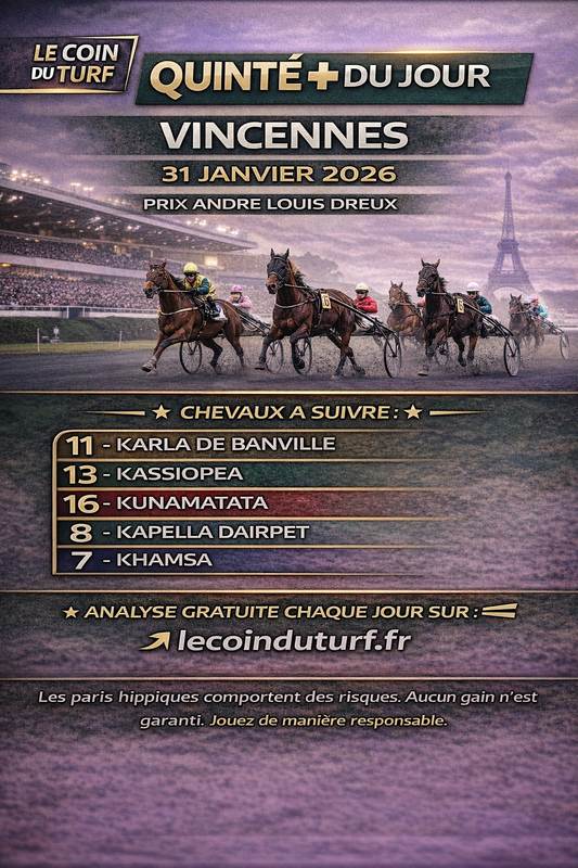 Analyse Quinté+ du Samedi 31/01/2026 Vincennes – Prix Andre-Louis Dreux