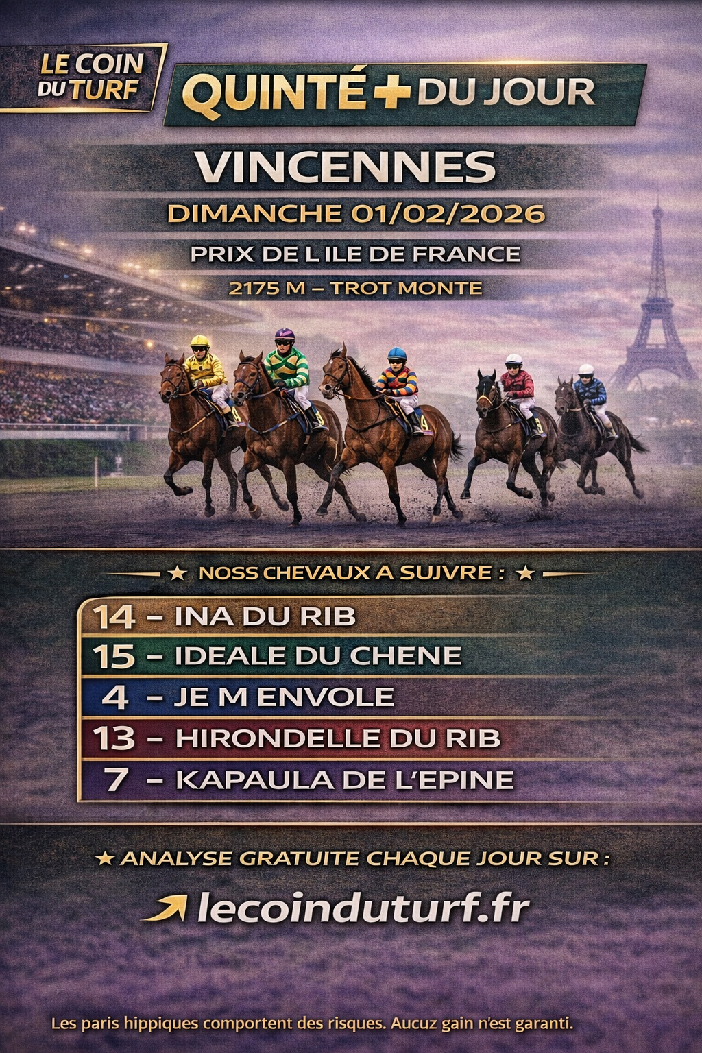 Analyse Quinte+ du jour – PRIX DE L ILE DE FRANCE
